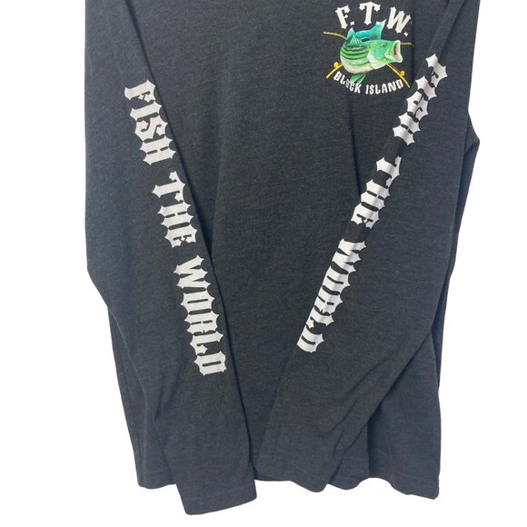 Fish The World Block Island RI Long Sleeve Tee Large  Striped Bass Graphic - Picture 4 of 8